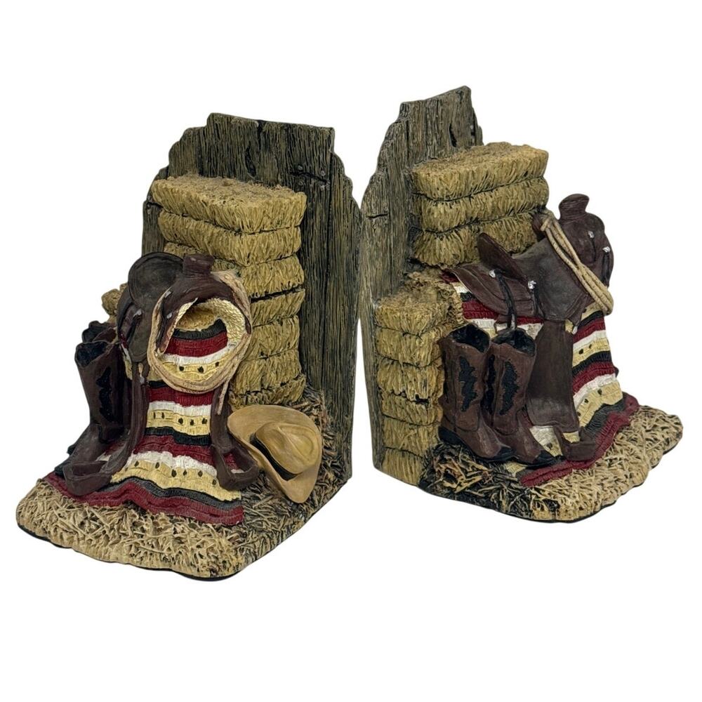 American Flag Cowboy Boot Saddle Bookends Pair Western Country Decor 6.25”